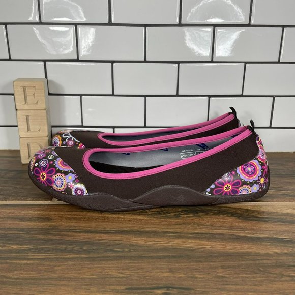 Muck Boots Shoes - Muck Boots Womens Breezy Ballet Brown Pink Floral Waterproof Slip-On Flat Sz 10